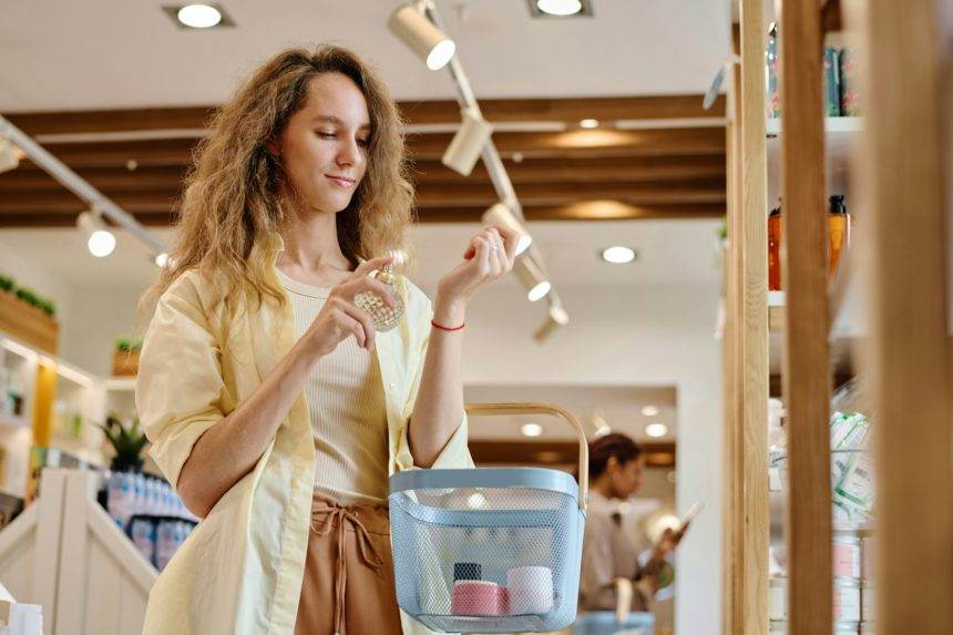 Customer choosing perfume in the store